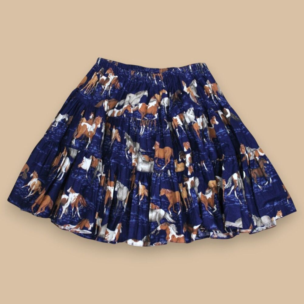 Broom Skirts Horse Print Skirt Navy Blue Cowgirl Western Boho